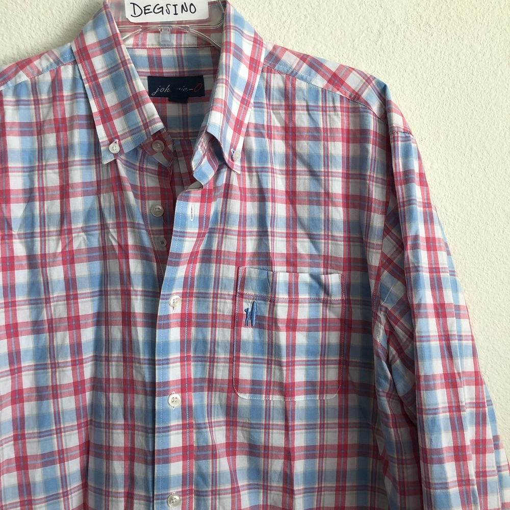 Johnnie O button down long sleeve plaid shirt L